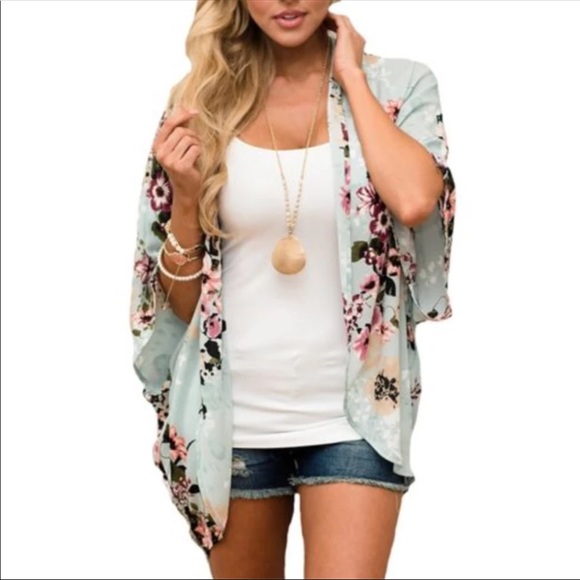 🏆Boho Floral Mint Kimono - Picture 4 of 5